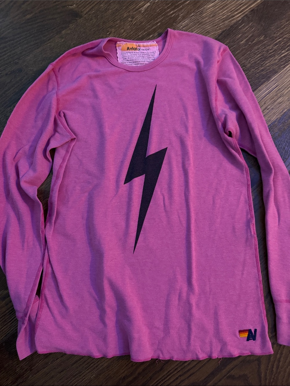 Aviator Nation Pink Long Sleeve Lightning Bolt Tee